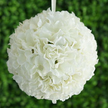 Cream Artificial Silk Hydrangea Kissing Flower Balls 7"
