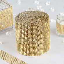 5 Inch x 10 Yard Diamond Rhinestone Ribbon Wrap In Gold