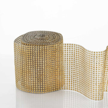 Shiny Gold Diamond Rhinestone Ribbon Wrap Roll for Stunning Event Decor