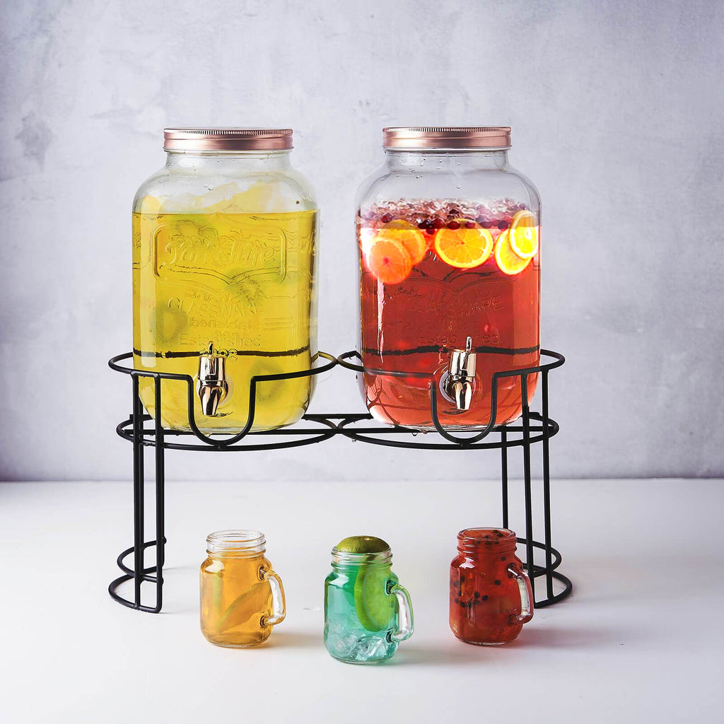 Estilo Glass Mason Jar Double Beverage Drink Container Dispenser On Metal  Stand With Leak Free Spigot, 1 Gallon Each 