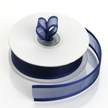 Navy Blue Sheer Organza Ribbon with Satin Edges