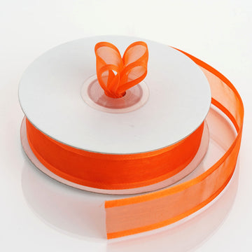 DIY Orange Sheer Organza Ribbon With Satin Edges 25 Yards 7/8"