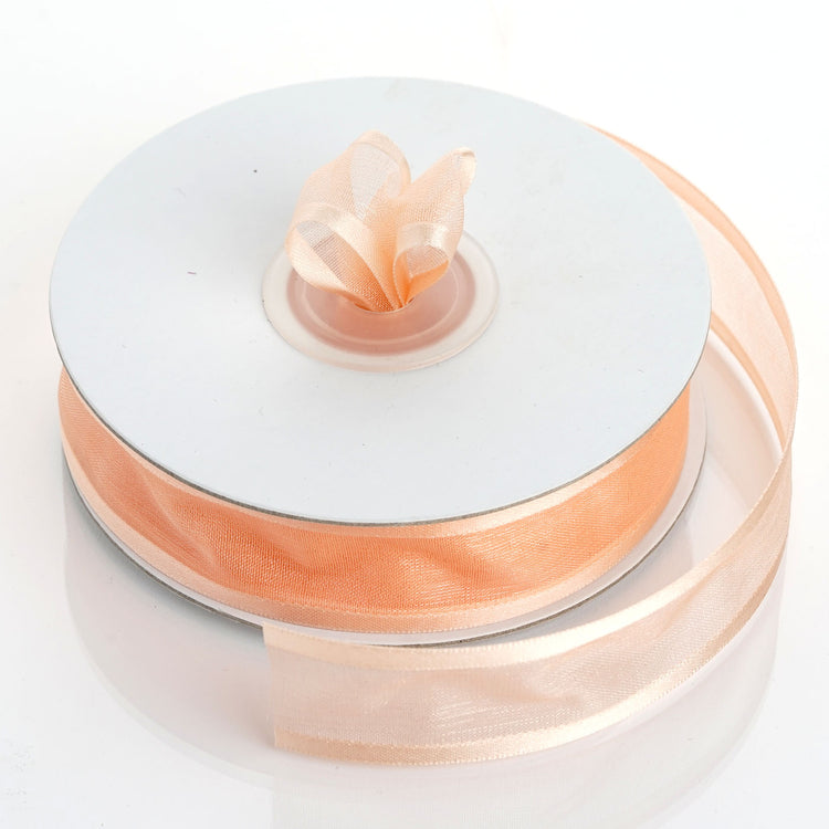 25 Yards 7 Inch By 8 Inch Organza Peach Ribbon With Satin Edge#whtbkgd 