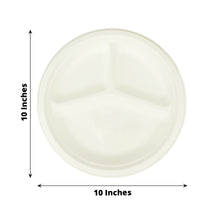 50 Pack Of 10 Inch Biodegradable Dinner Plates Natural Color Bagasse Material 3 Compartment Style
