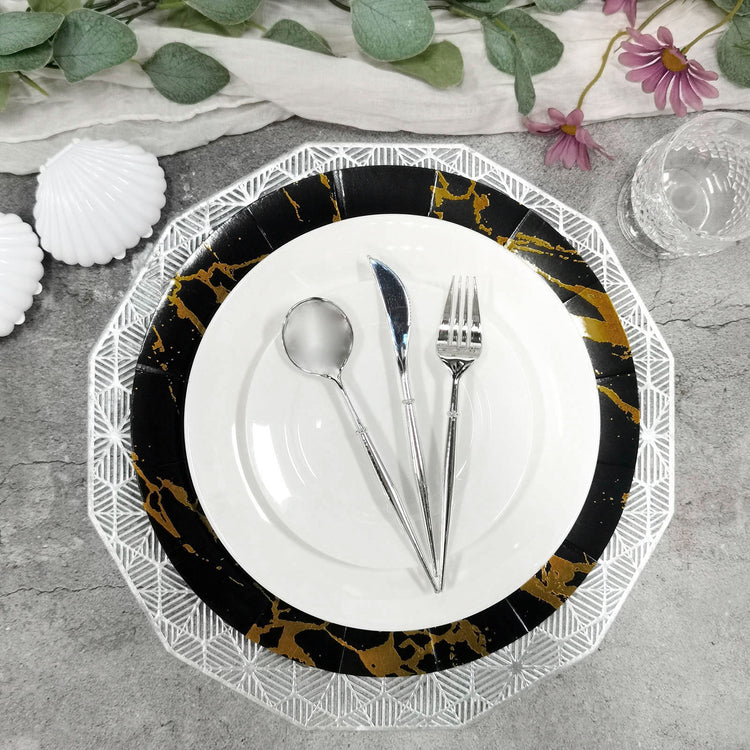 13 Inch Marble Charger Plates Black And Gold 10 Pack
