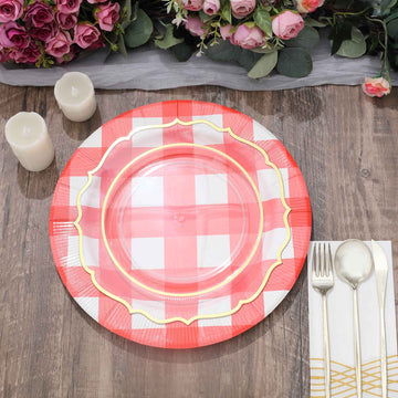 Elegant Red and White Buffalo Plaid Disposable Serving Trays