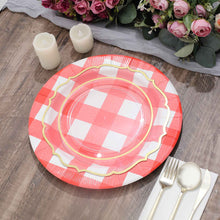 Checkered Round Plates 13 Inch Size Red & White Paper