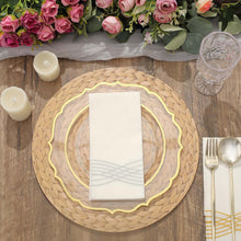 6 Pack Natural Woven Rattan Print Cardstock Paper Placemats, 13inch Round Disposable Dining Table