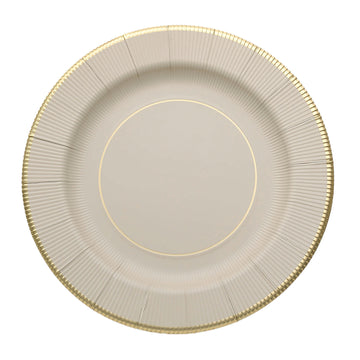 Elegant Taupe Gold Rim Sunray Heavy Duty Paper Serving Plates