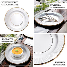 13 Inch White Disposable Charger Plate with Gold Edges Serving Tray Sunray Design Cardboard