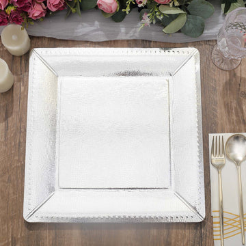 Add Elegance to Your Event with Silver Textured Disposable Square Serving Trays