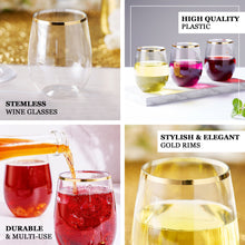 Plastic Stemless Wine Glass Clear with Gold Rim 12oz 12 Pack