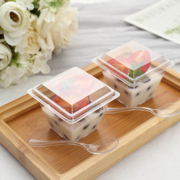 Elevate Your Event Decor with Clear Plastic Square Dessert Tumbler Cups