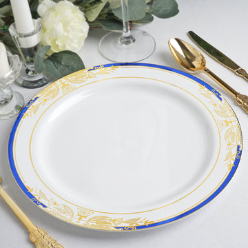 White with Royal Blue Rim Plastic Appetizer Salad Plates: The Perfect Choice for Your Event
