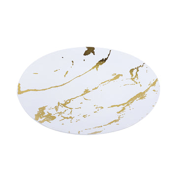 Elegant Gold and White Marble Plastic Appetizer Salad Plates - Set of 10