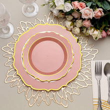 8 Inch Dusty Rose Round Disposable Plates With Gold Scalloped Rim