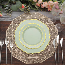 8 Inch Round Disposable Sage Green Plates With Gold Scallop Rim