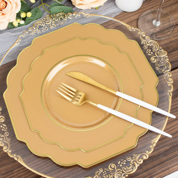 Elevate Your Event with Stunning Gold Hard Plastic Baroque Dinner Plates