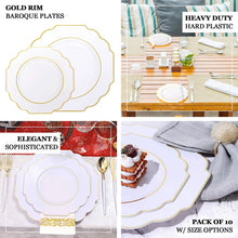 10 Pcs 8 Inch Size White Plastic Salad Plates With Gold Rim & Scalloped Edges