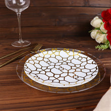 White Clear Geometric 9 Inch 7 Inch Gold Print Salad Dinner Plates