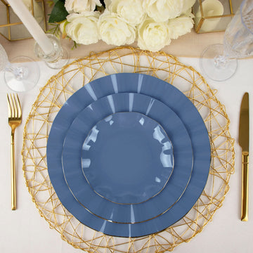 Ocean Blue Plates with Gold Ruffled Rim