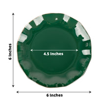 Hunter Emerald Green Hard Plastic Plates With Gold Ruffled Rim Round Dessert Plates In 6 Inch Size 