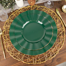 Gold Ruffle Rim Design 9 Inch Hunter Emerald Green Round Hard Plastic Plates 10 Pack
