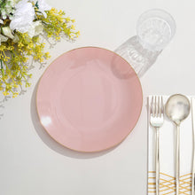 Disposable 8 Inch Plastic Plates in Dusty Rose with Gold Rim