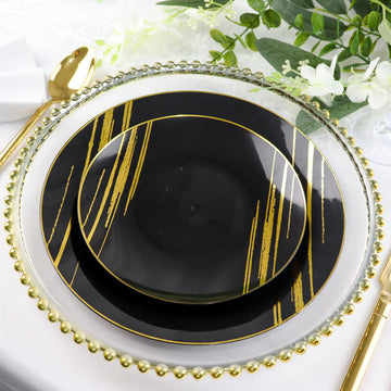 Convenient and Stylish Black and Gold Plastic Dinnerware