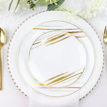 7 Inch Brush Stroked White & Gold Round Disposable Plastic Party Plates 10 Pack