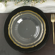 10 Pack | 10inch Clear / Gold Scalloped Rim Plastic Dinner Plates, Large Disposable Party Plates