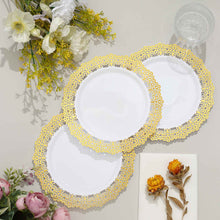7 Inch 10 Pack Plastic Plates White Gold Lace Rim Dessert