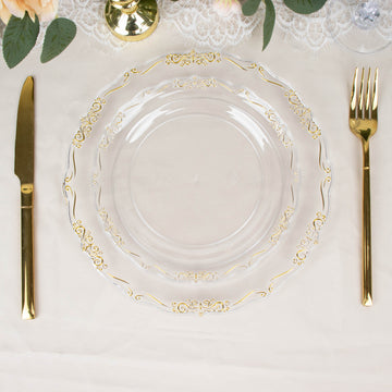 Elegant Gold Vintage Rim Clear Hard Plastic Dessert Plates