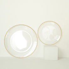Set Of 8 Inch Clear Plastic Appetizer Plates With Gold Beaded Rim
