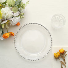 Set Of Disposable 8 Inch Clear Plastic Appetizer Plates With Silver Beaded Rim 