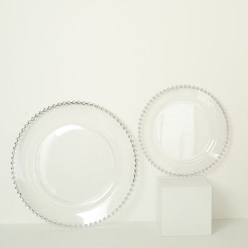 Clear / Silver Beaded Rim Plastic Dessert Appetizer Plates