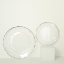 Set Of 8 Inch Clear Plastic Salad Plates With Silver Beaded Rim