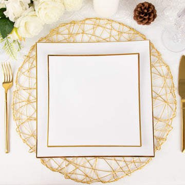 Elegant White and Gold Concave Modern Square Plastic Dessert Plates