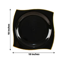 Black Gold Wavy Rim Heavy Duty Plastic Square Dinner Plates 10 Pack 10 Inch Size
