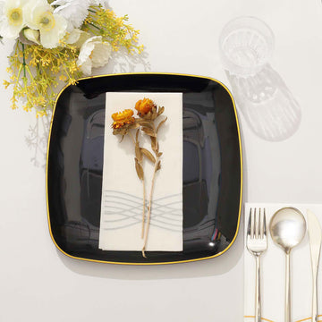 Chic and Coordinated Black with Gold Rim Disposable Party Plates