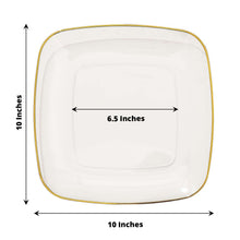 Square Dinner Plates Clear Plastic Gold Rim 10 Pack