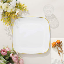 Square White Plastic Plates With Gold Rims 10 Pack