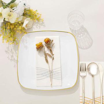Convenient and Stylish White with Gold Rim Disposable Party Plates