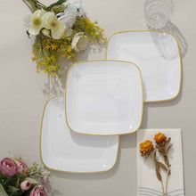 10 Pack Of 7 Inch Square Plates In White And Gold