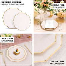 White 9 Inch Geometric Dinner Paper Plates with Gold Rim 25 Pack