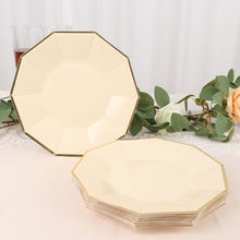 9 Inch Geometric Gold Foil Rim Decagon Design on Beige Paper Plates 25 Pack