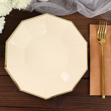 Beige Gold Foil Rim Geometric Dinner Paper Plates