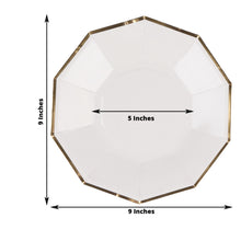 25 Geometric White Dinner Plates 9 Inch with Gold Foil Rim