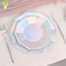 9 Inch Disposable Geometric Paper Plates with Iridescent Color and Decagon Rim 25 Pack