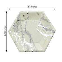 25 Pack Disposable 8.5 Inch Ivory Hexagon Plates with Marble and Silver Foil Design